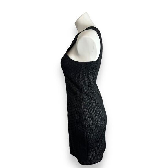 MONTEAU Dress Sz L Black Bodycon Sheath Textured Basketweave Chevron Mini LBD - Picture 10 of 12